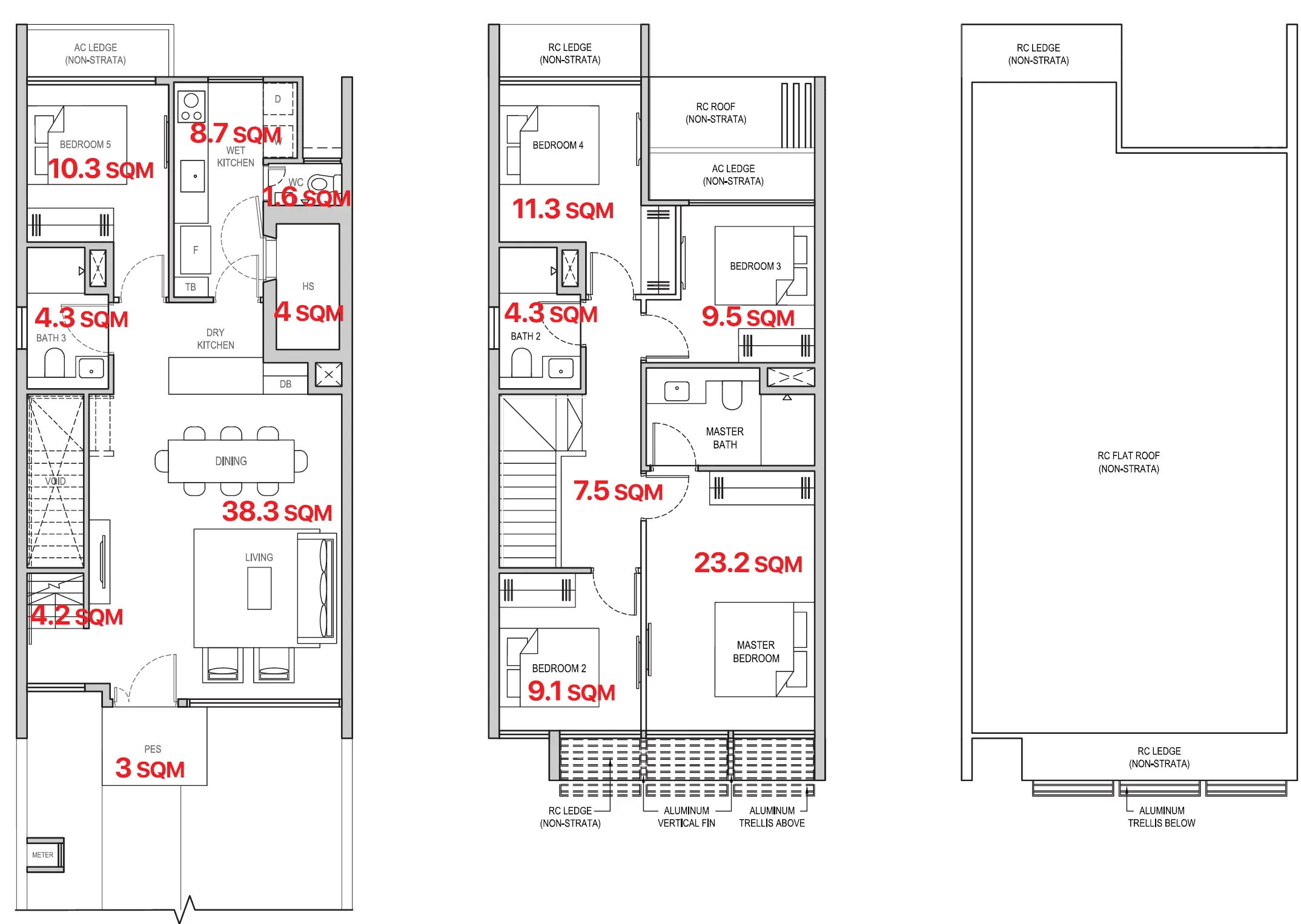 Lentor Gardens Residences Strata Landed show unit floor plan — 2-Storey, 1,496 sqft